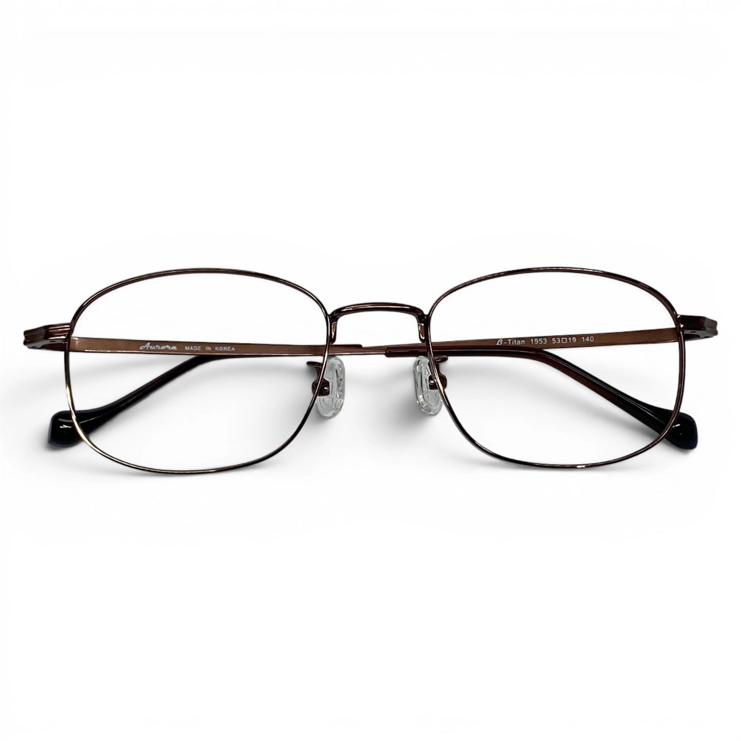 Bora 1953 square titanium prescription eyeglasses in bronze color, folded front view