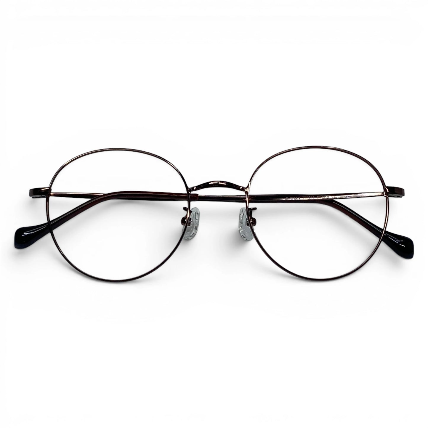 Dalbit 7011 round titanium prescription eyeglasses in bronze color, folded front view