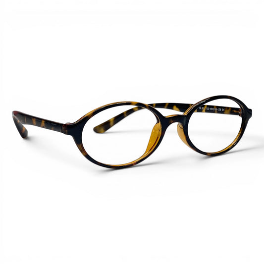 Dodo 723 oval TR90 plastic prescription eyeglasses, side view with integrated nose pads
