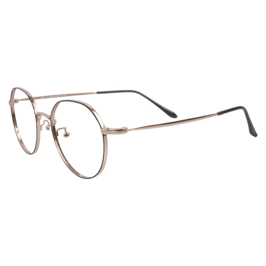 Gold titanium panto glasses with beta titanium frame, angle view