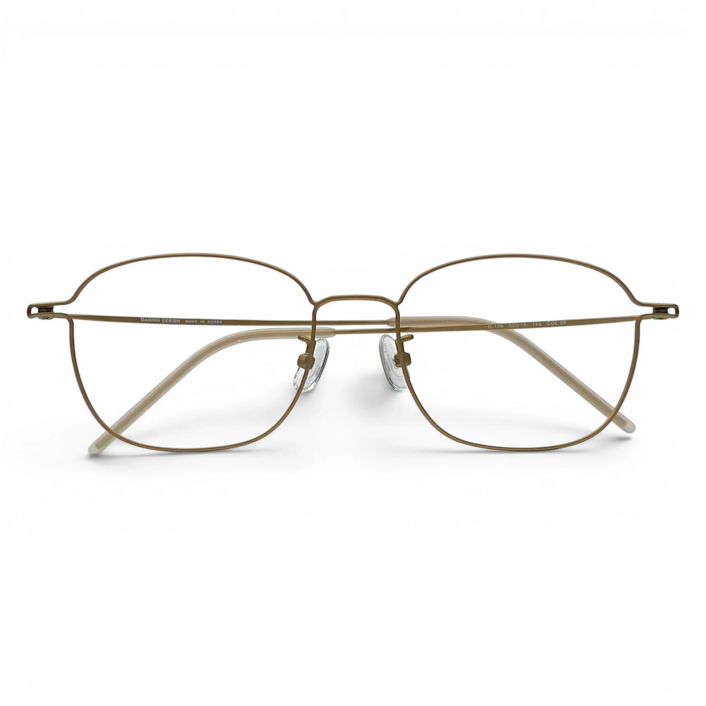 Goong 106 square titanium prescription eyeglasses in matte gold, folded front view