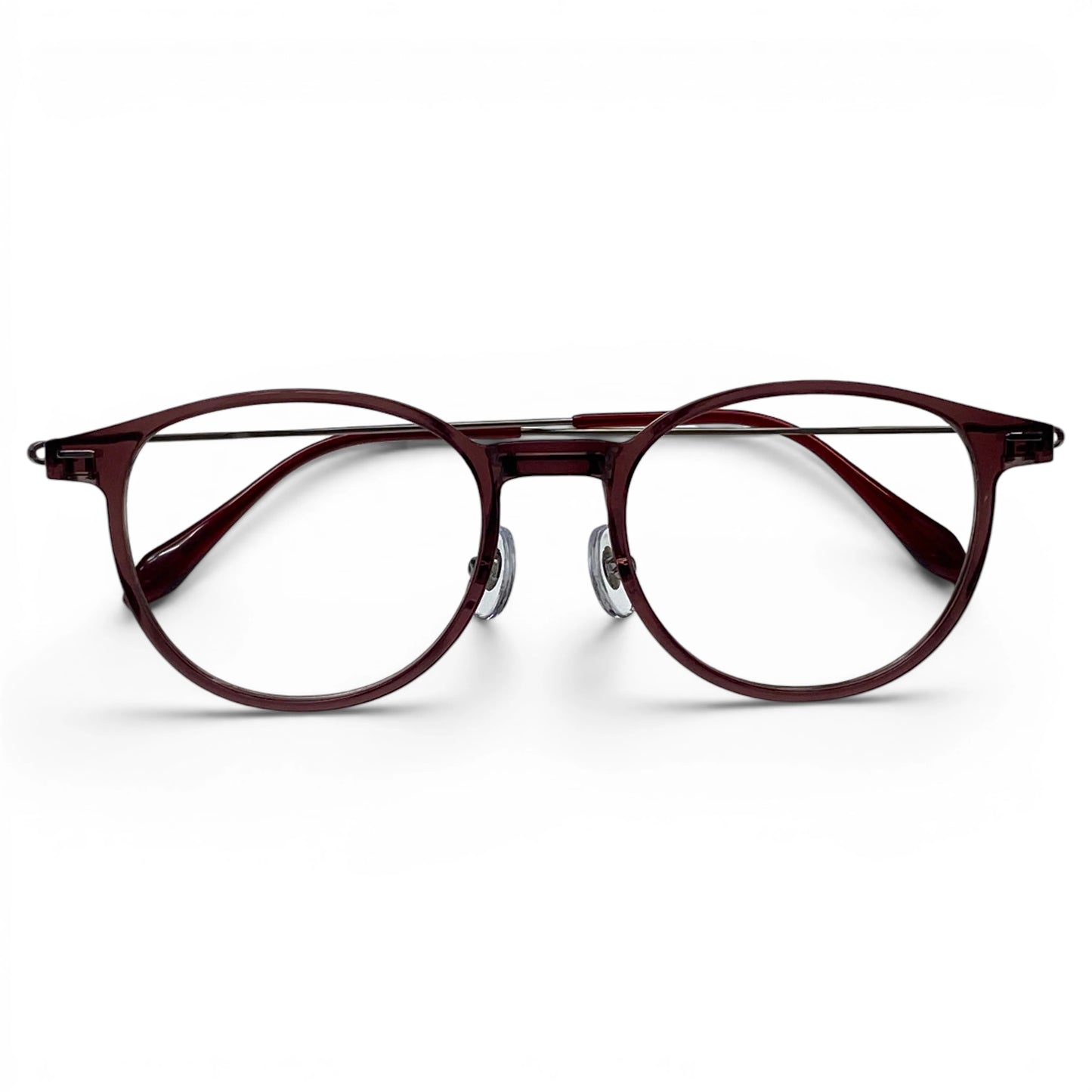 Hyung 1602 round titanium ultem prescription eyeglasses in brown, folded front view