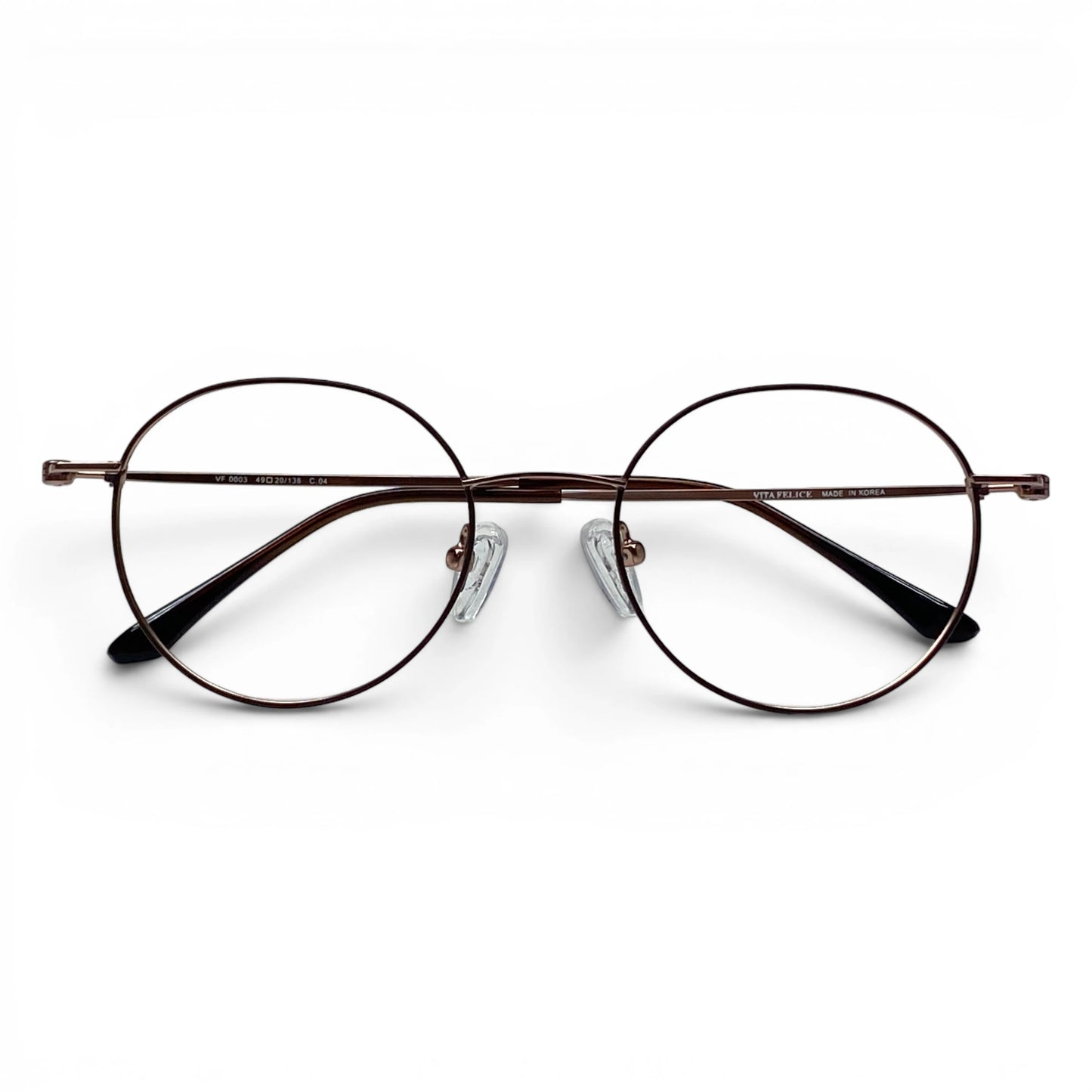 Josun 3000 round titanium prescription eyeglasses in brown and gold, folded front view