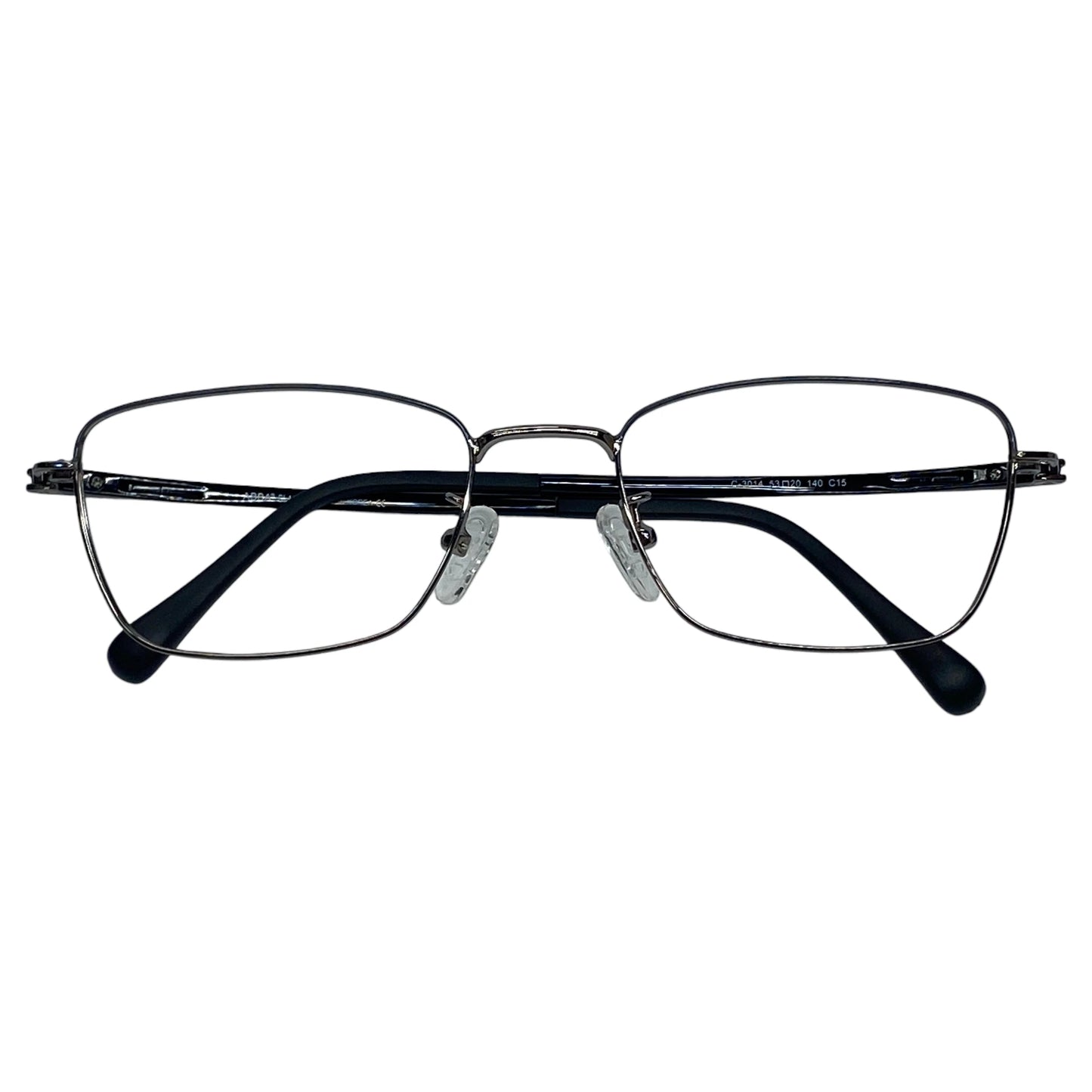 Naru 3014 rectangle stainless steel prescription eyeglasses, folded view of slim frame