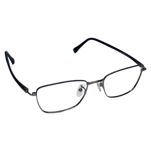 Naru 3014 rectangle stainless steel prescription eyeglasses, side view with adjustable nose pads