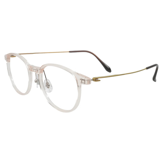 Obba 1602 round prescription eyeglasses, front view of ultem front with titanium temples