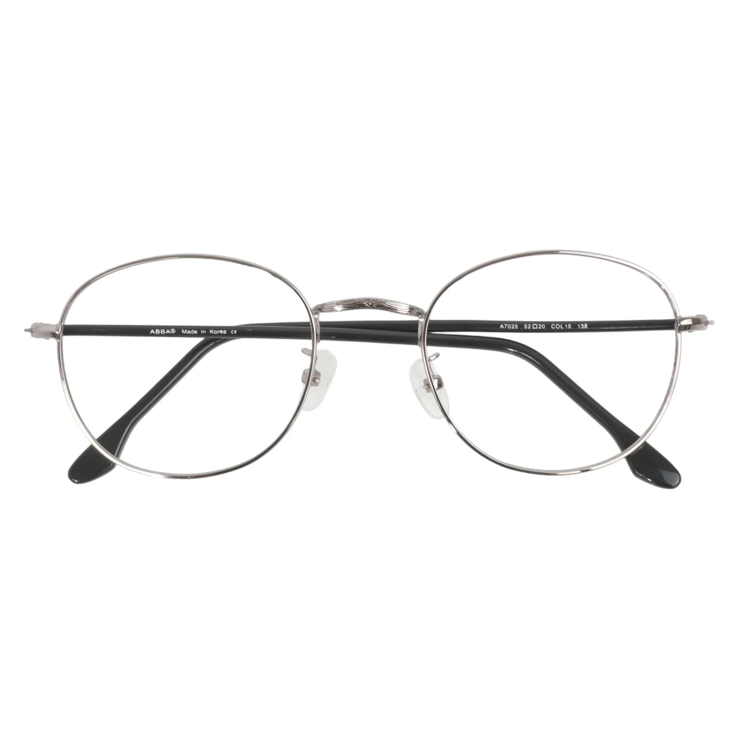 Melo 7025 round stainless steel prescription eyeglasses, folded view of slim frame