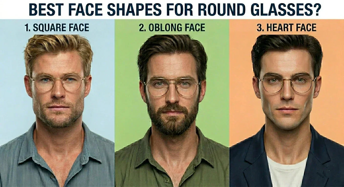 Best face shapes for round glasses - square, oblong, and heart face with round frames