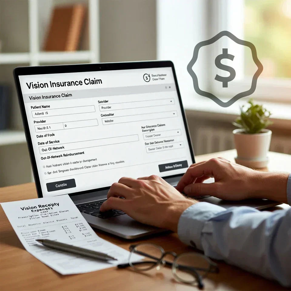 Submitting out-of-network vision insurance claim online for prescription glasses reimbursement