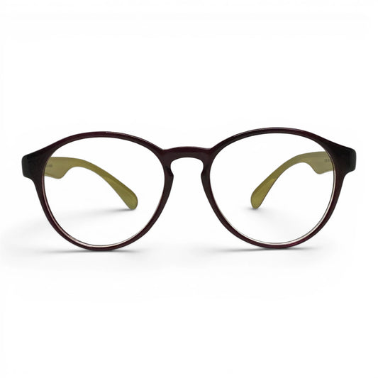 Apt 634 round TR90 plastic prescription eyeglasses in brown and beige, front view