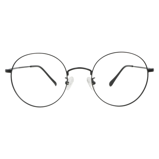 Arirang 102 round titanium prescription eyeglasses in matte black, front view