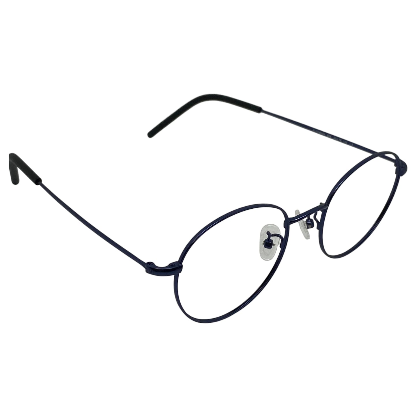 Bada 505 round titanium glasses, side view of S-shaped nose pad arms with adjustable nose pads