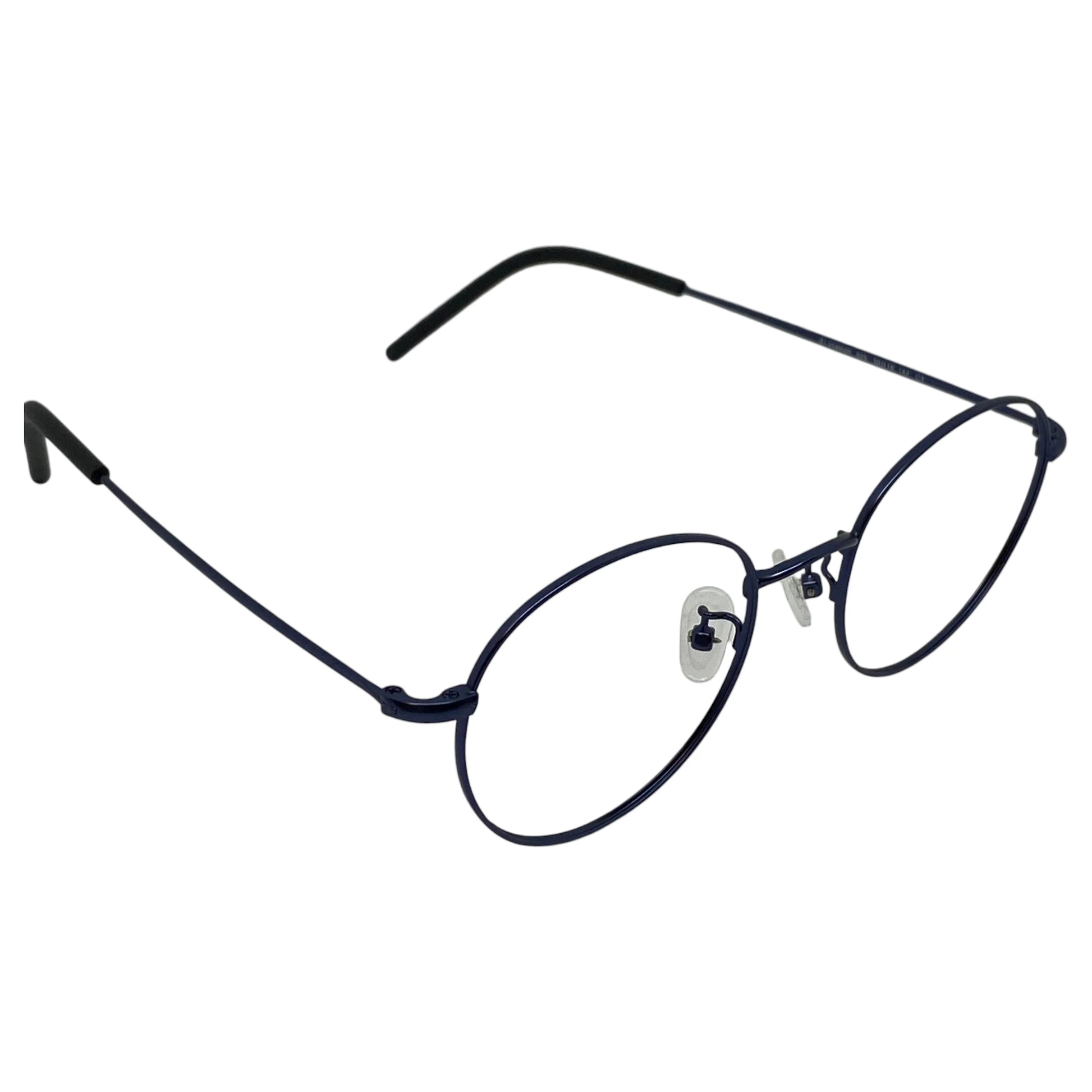 Bada 505 round titanium glasses, side view of S-shaped nose pad arms with adjustable nose pads