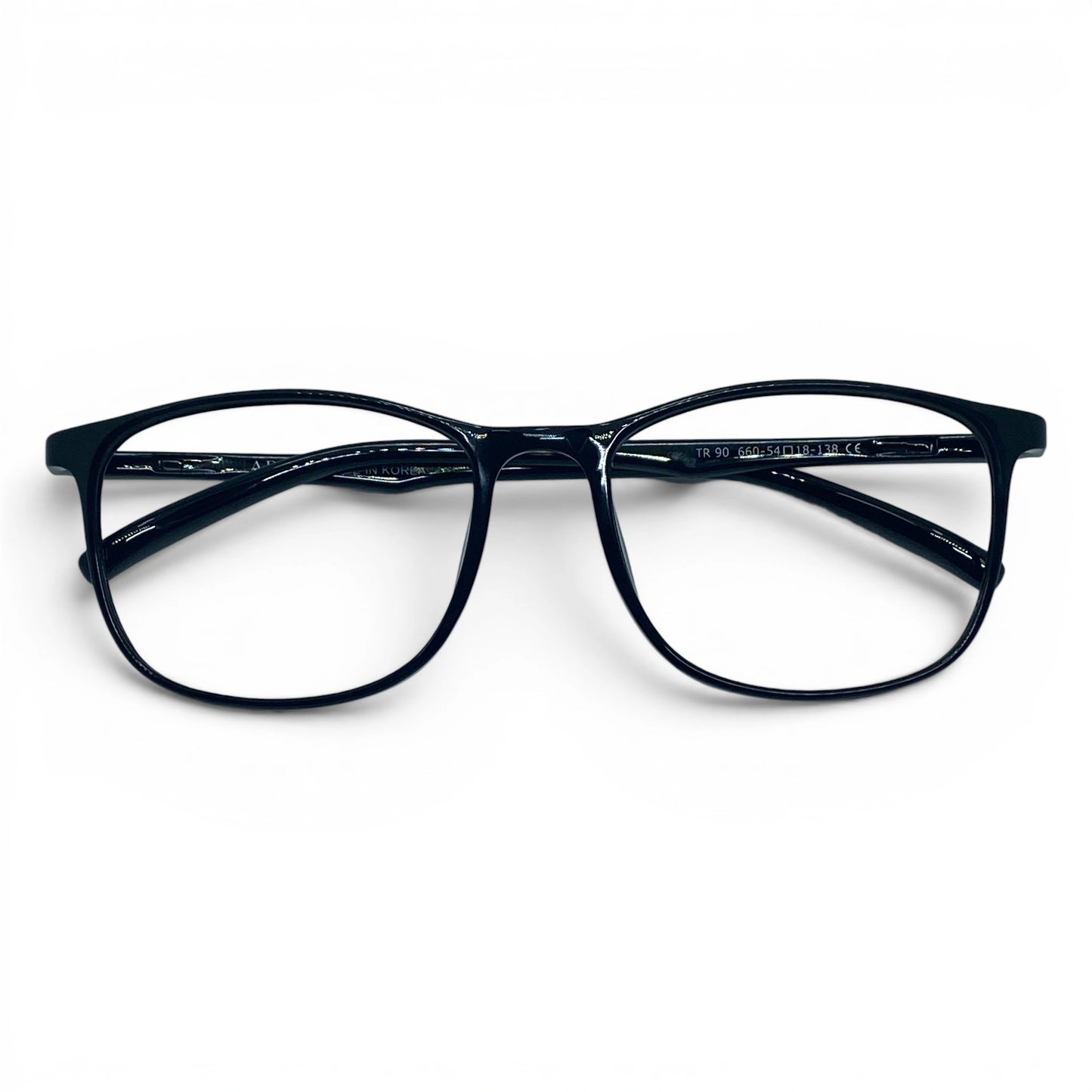Bong 660 square TR90 plastic prescription eyeglasses, folded view of slim frame