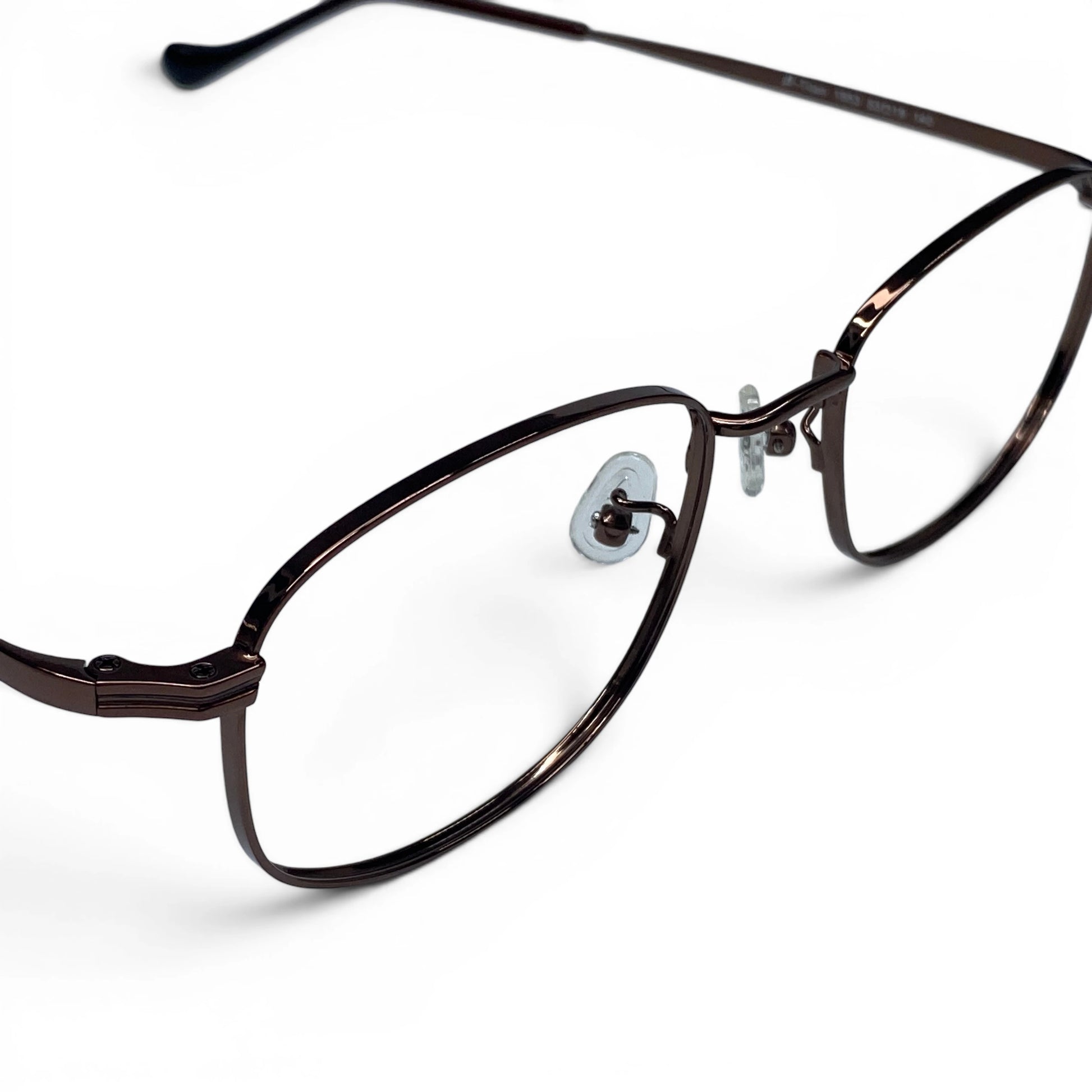 Bora 1953 square titanium prescription eyeglasses, close-up of hinge detail