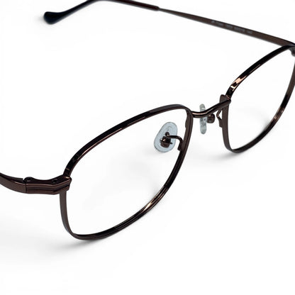 Bora 1953 square titanium prescription eyeglasses, close-up of hinge detail