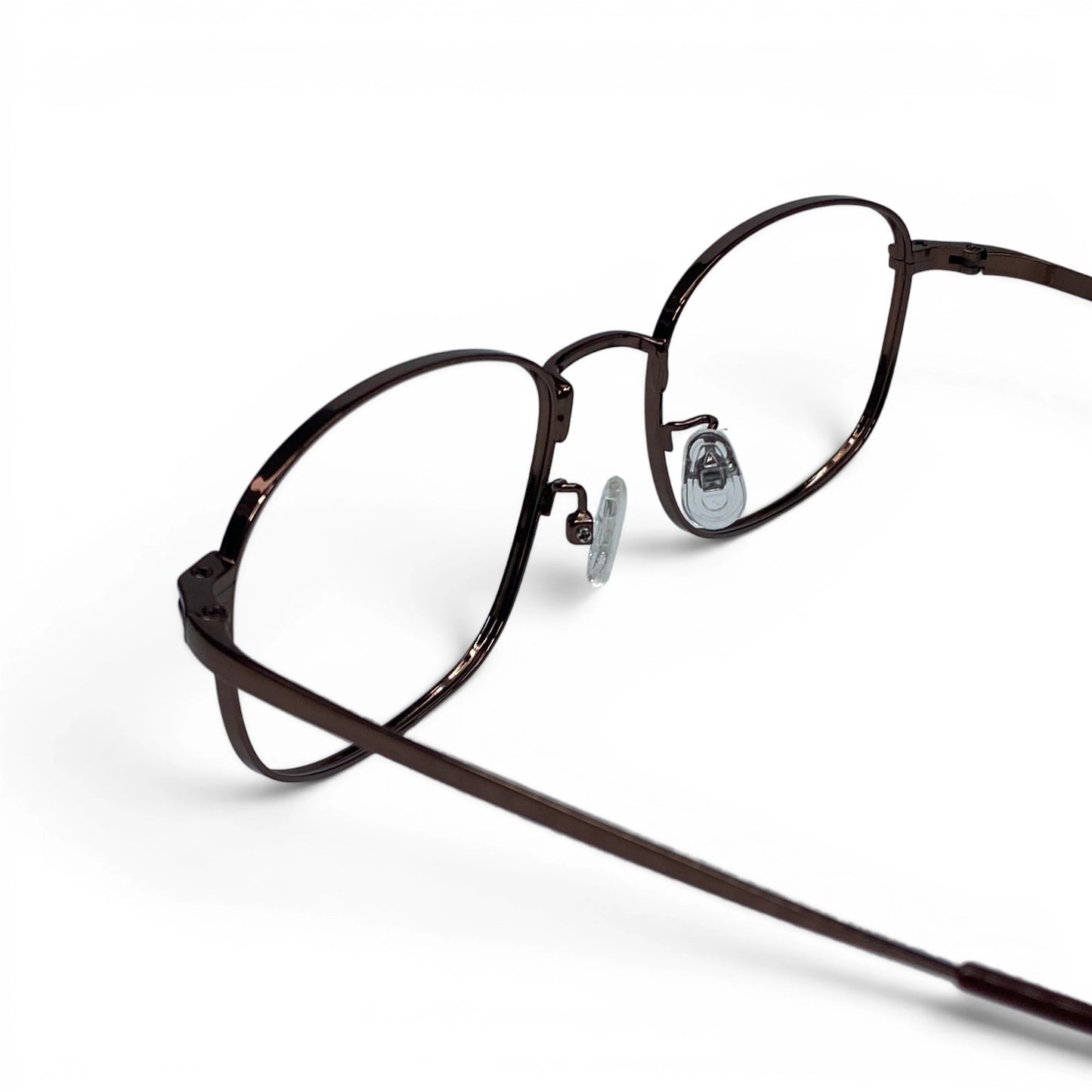Bora 1953 square titanium prescription eyeglasses, close-up of adjustable nosepads