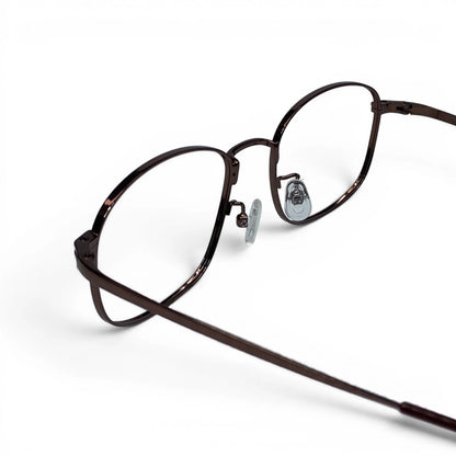 Bora 1953 square titanium prescription eyeglasses, close-up of adjustable nosepads