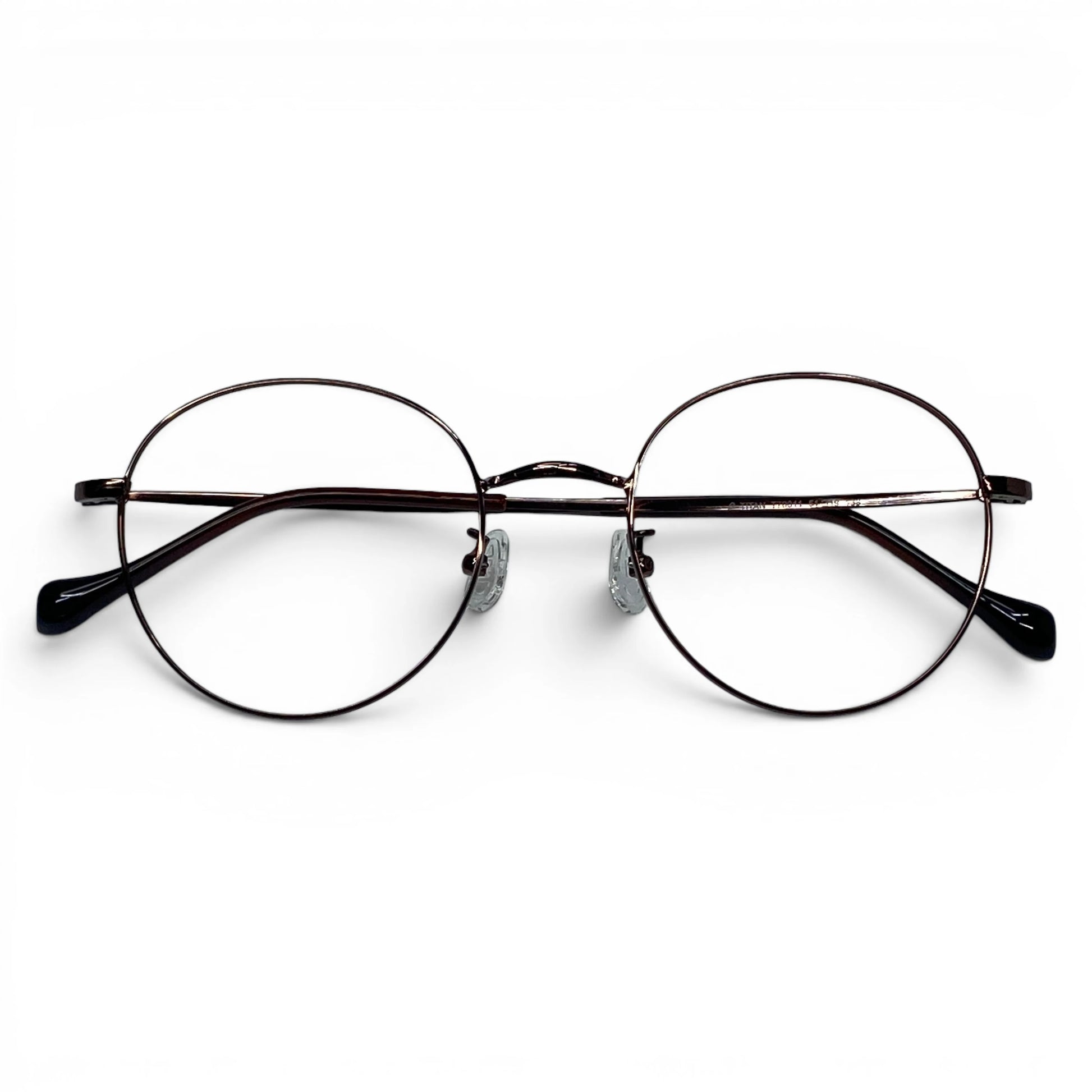 Dalbit 7011 round titanium prescription eyeglasses in bronze color, folded front view