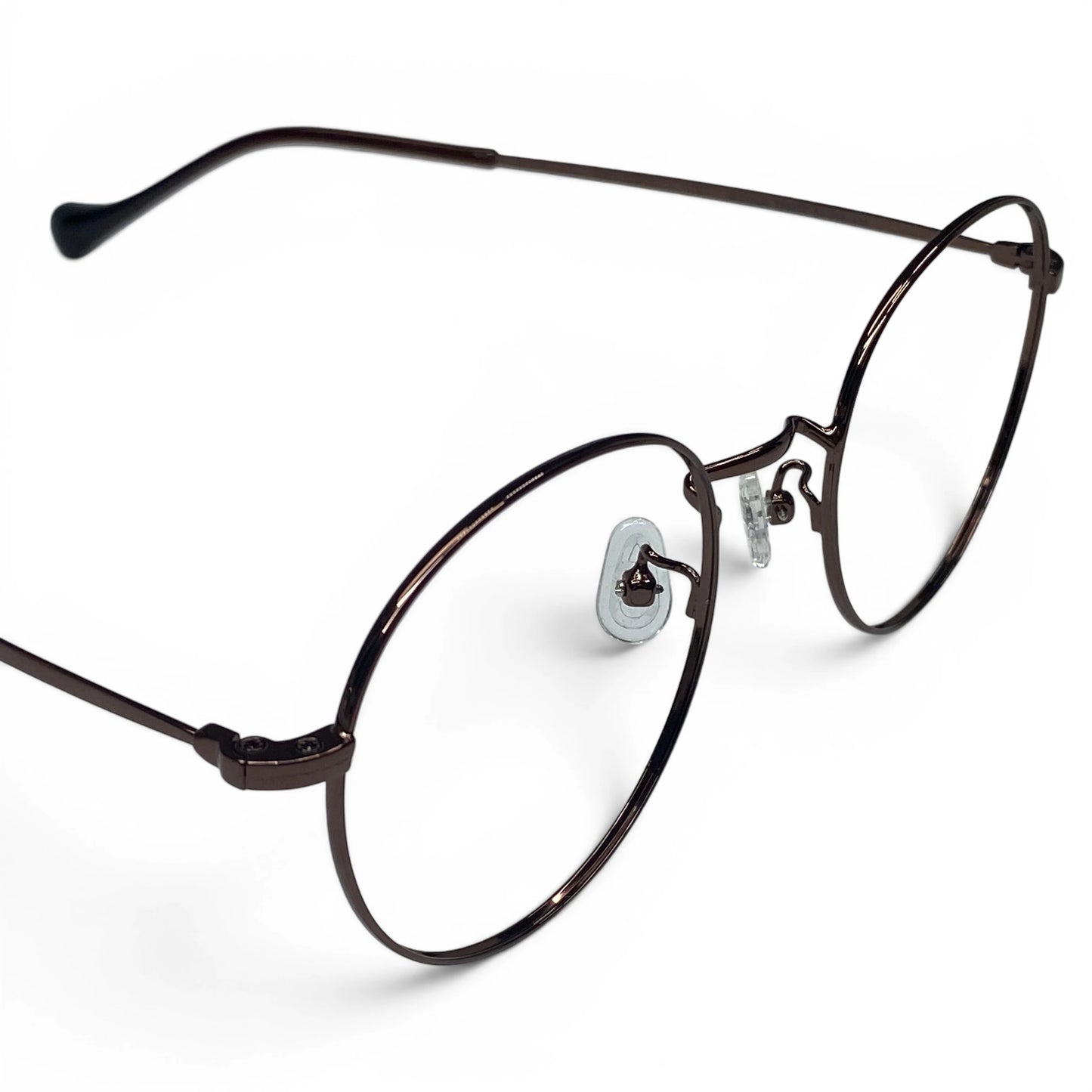 Dalbit 7011 round titanium prescription eyeglasses, close-up of hinge detail