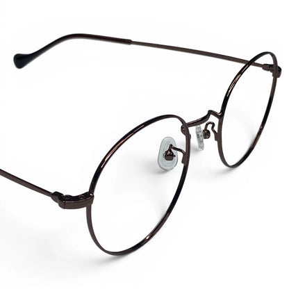 Dalbit 7011 round titanium prescription eyeglasses, close-up of hinge detail