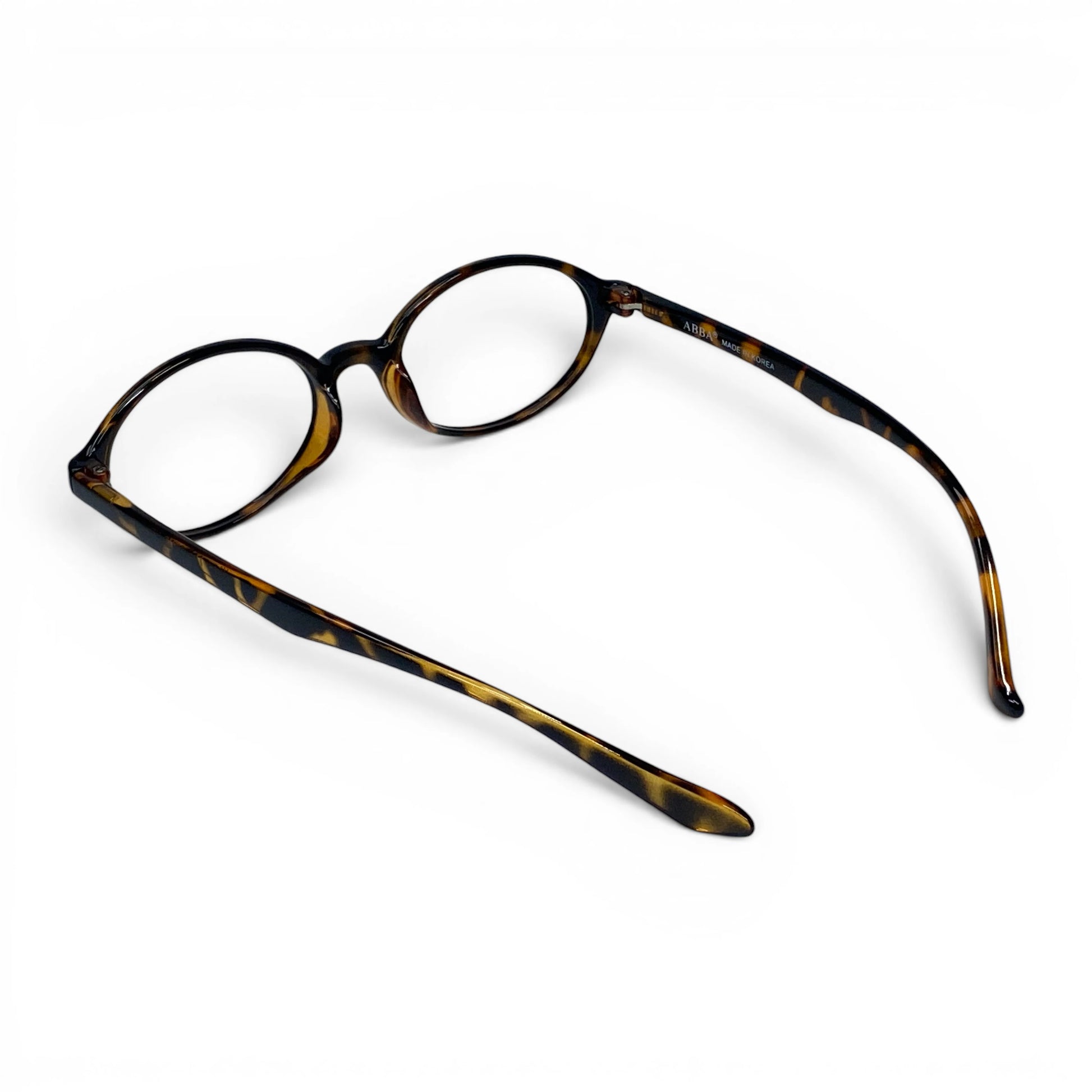 Dodo 723 oval TR90 plastic prescription eyeglasses, back view of tortoiseshell temples