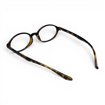 Dodo 723 oval TR90 plastic prescription eyeglasses, back view of tortoiseshell temples