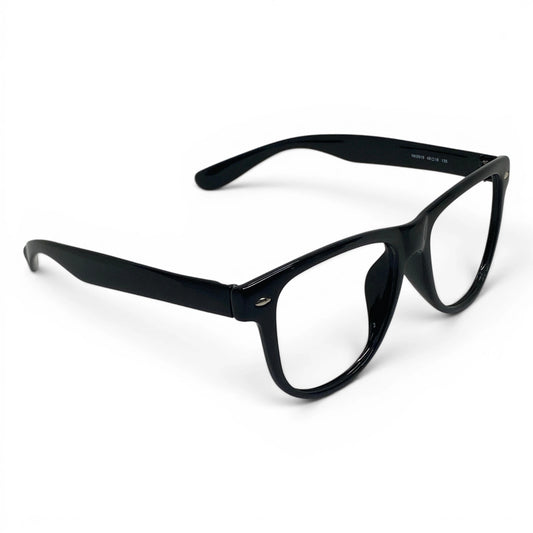 FaceFit 0919 square ultem plastic eyeglasses, side view with built-in nose pads and lens-side studs