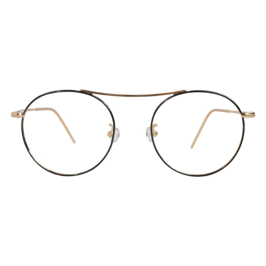 Faker 3011 roundstainless steel prescription eyeglasses in demi brown with gold temples, front view