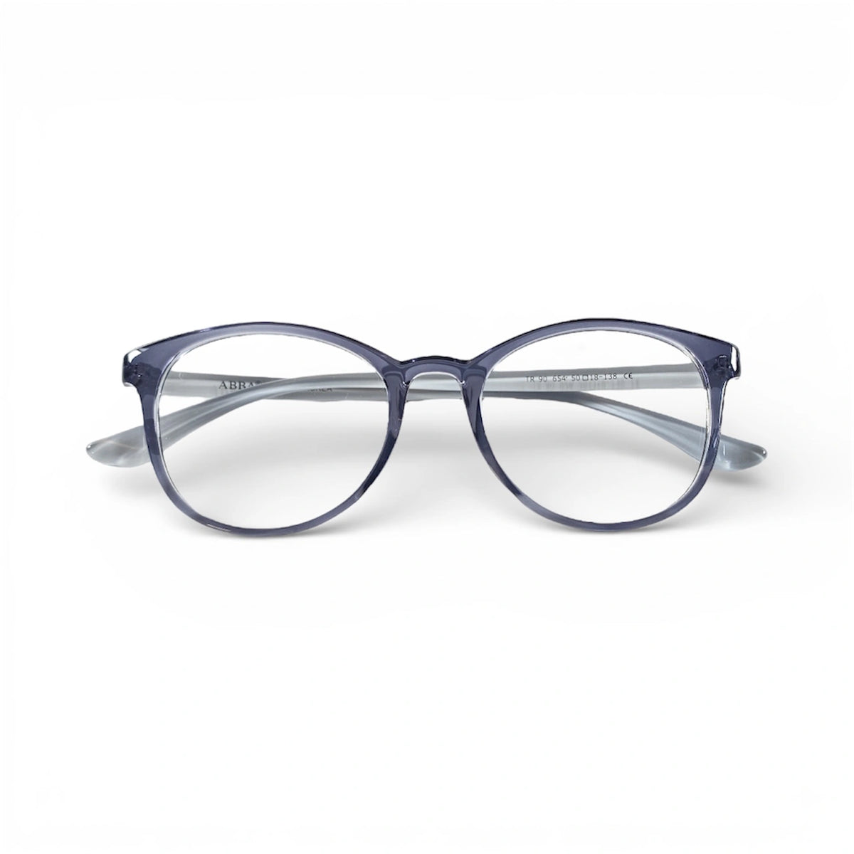 Frozen 654 oval TR90 plastic prescription eyeglasses, folded view of transparent frame