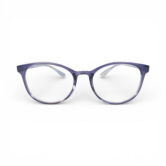 Frozen 654 oval TR90 plastic prescription eyeglasses in transparent navy, front view 