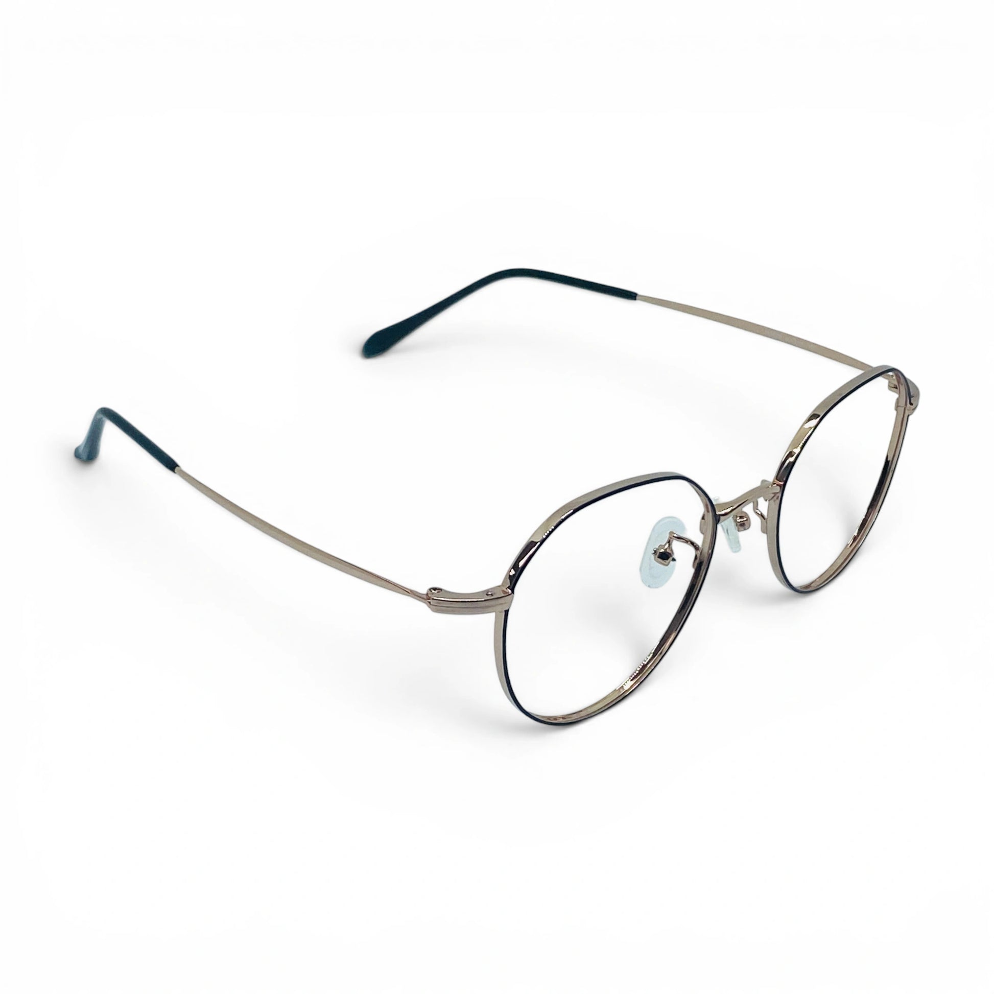 Gold titanium panto glasses with beta titanium frame, angle view