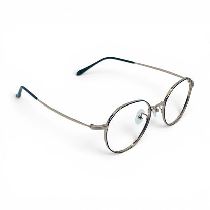 Gold titanium panto glasses with beta titanium frame, angle view