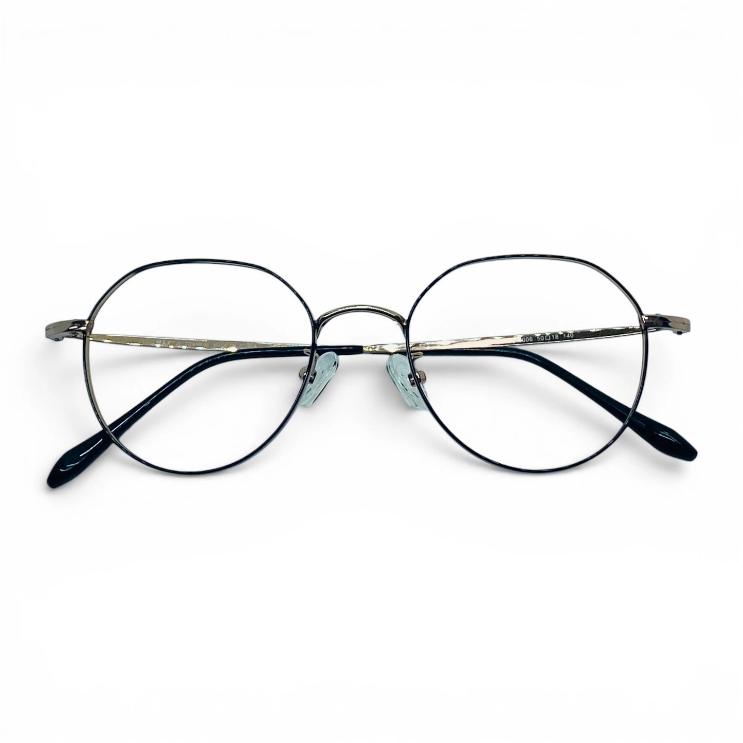 Gold titanium panto glasses with beta titanium frame, detail view