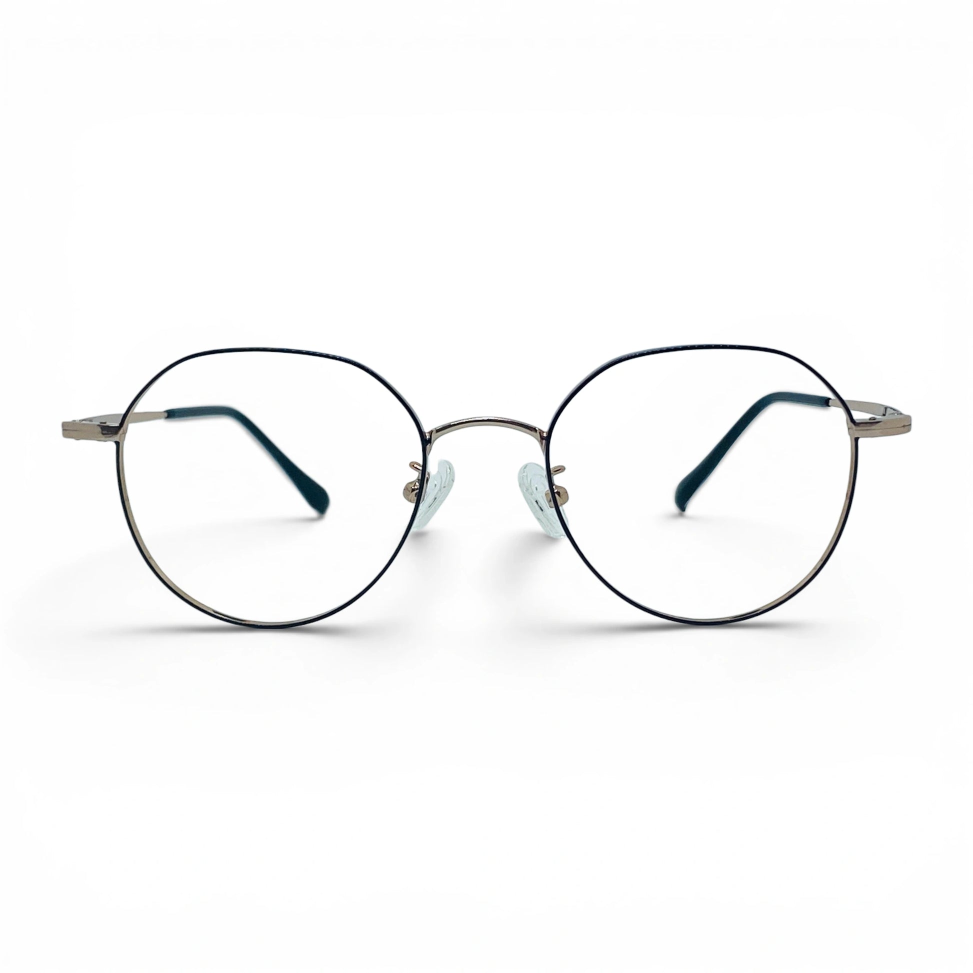 Gold titanium panto glasses with beta titanium frame, front view