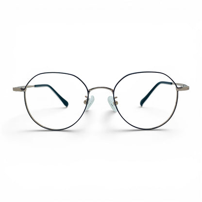 Gold titanium panto glasses with beta titanium frame, front view