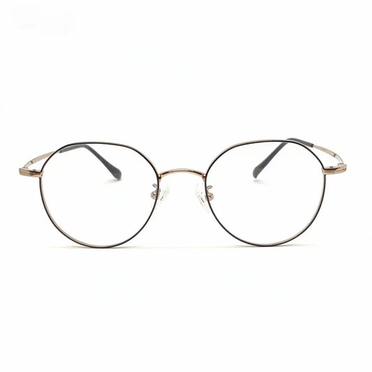 Gold titanium panto glasses with beta titanium frame, front view