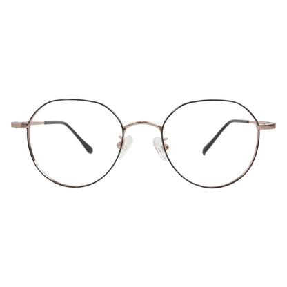 Gangnam 103 gold titanium round panto prescription eyeglasses with black lens rims, front view