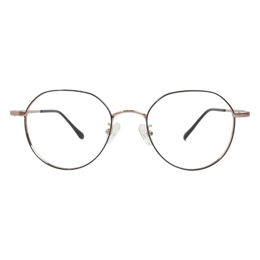 Gangnam 103 gold titanium round panto prescription eyeglasses with black lens rims, front view