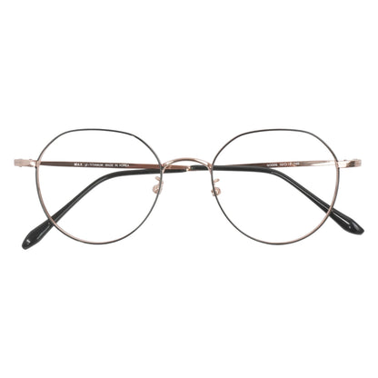 Gangnam 103 panto round titanium prescription eyeglasses, folded view of slim frame