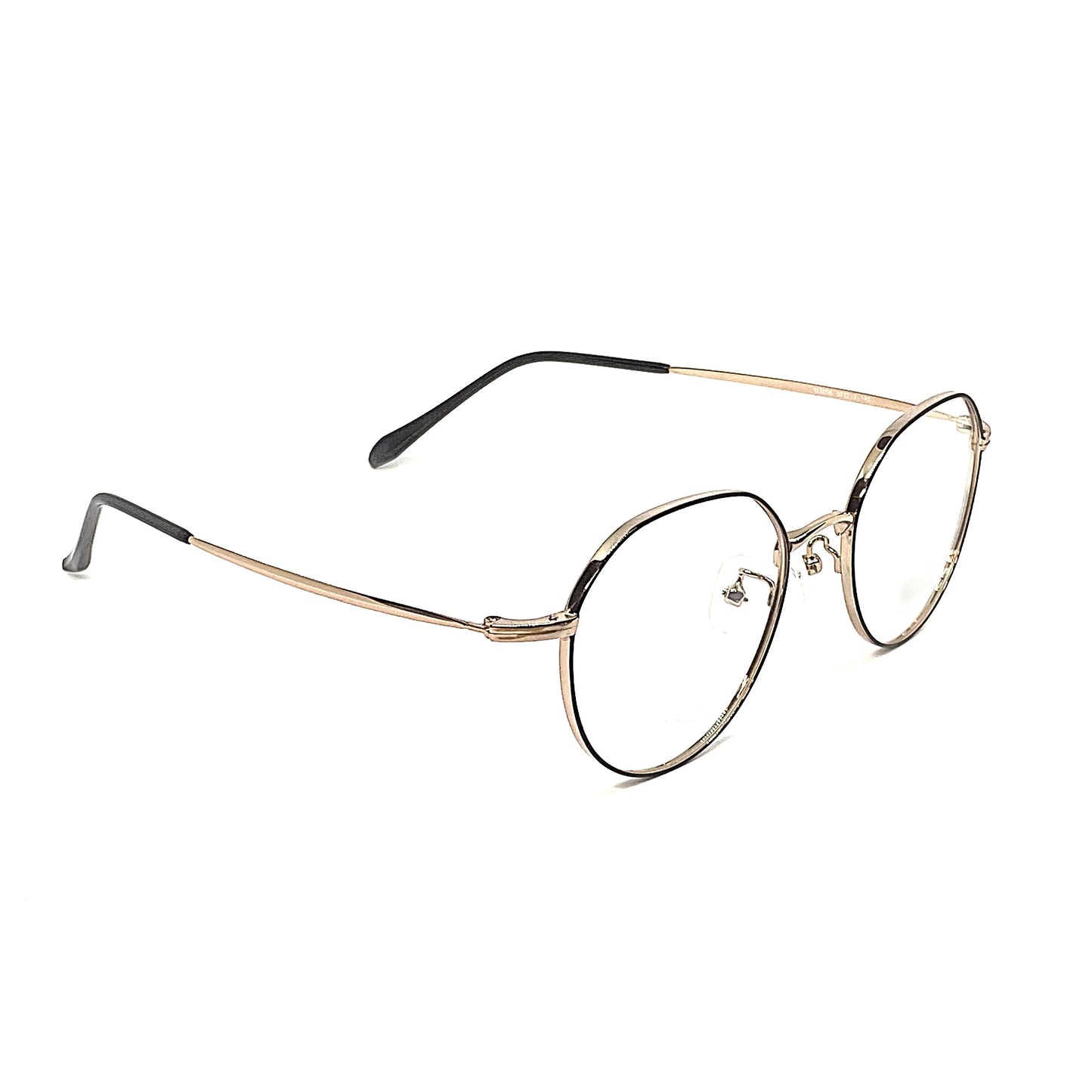 Gold titanium panto glasses with beta titanium frame, angle view