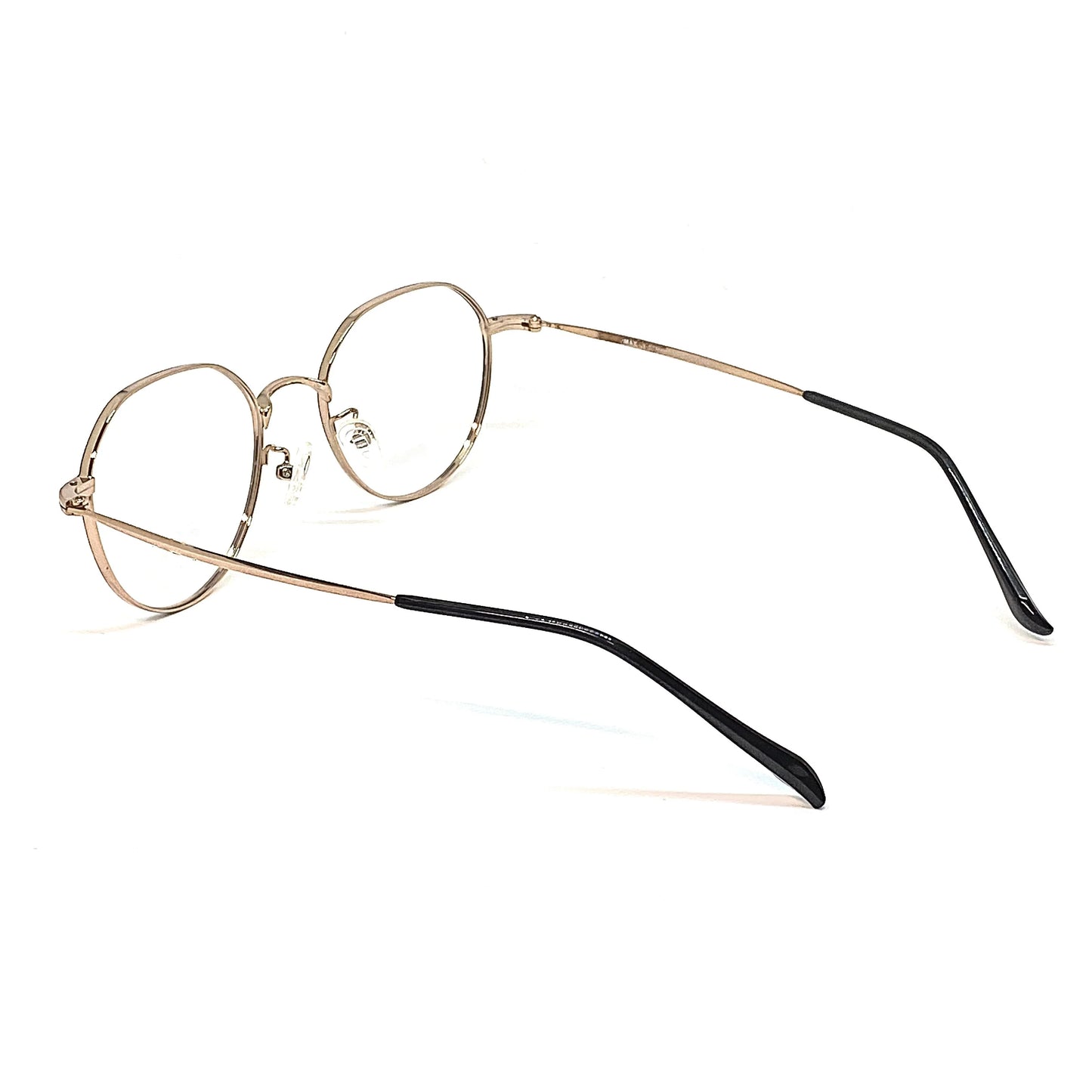 Gold titanium panto glasses with beta titanium frame, side view