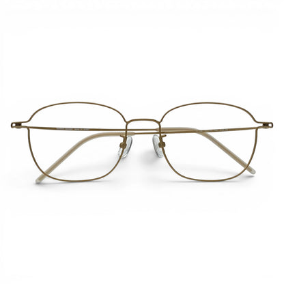 Goong 106 square titanium prescription eyeglasses in matte gold, folded front view