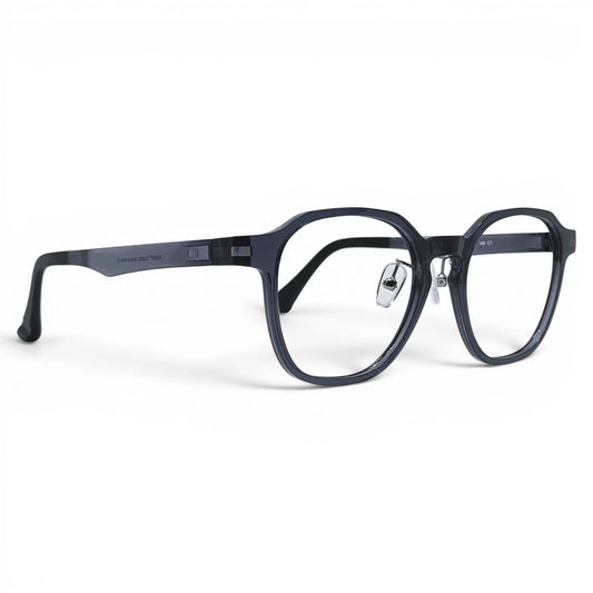 Halla 1015 panto ultem plastic glasses, side view of S-shaped nose pad arms with adjustable nose pads