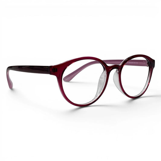 Hanni 649 round TR90 plastic prescription glasses, side view with clear integrated nose pads