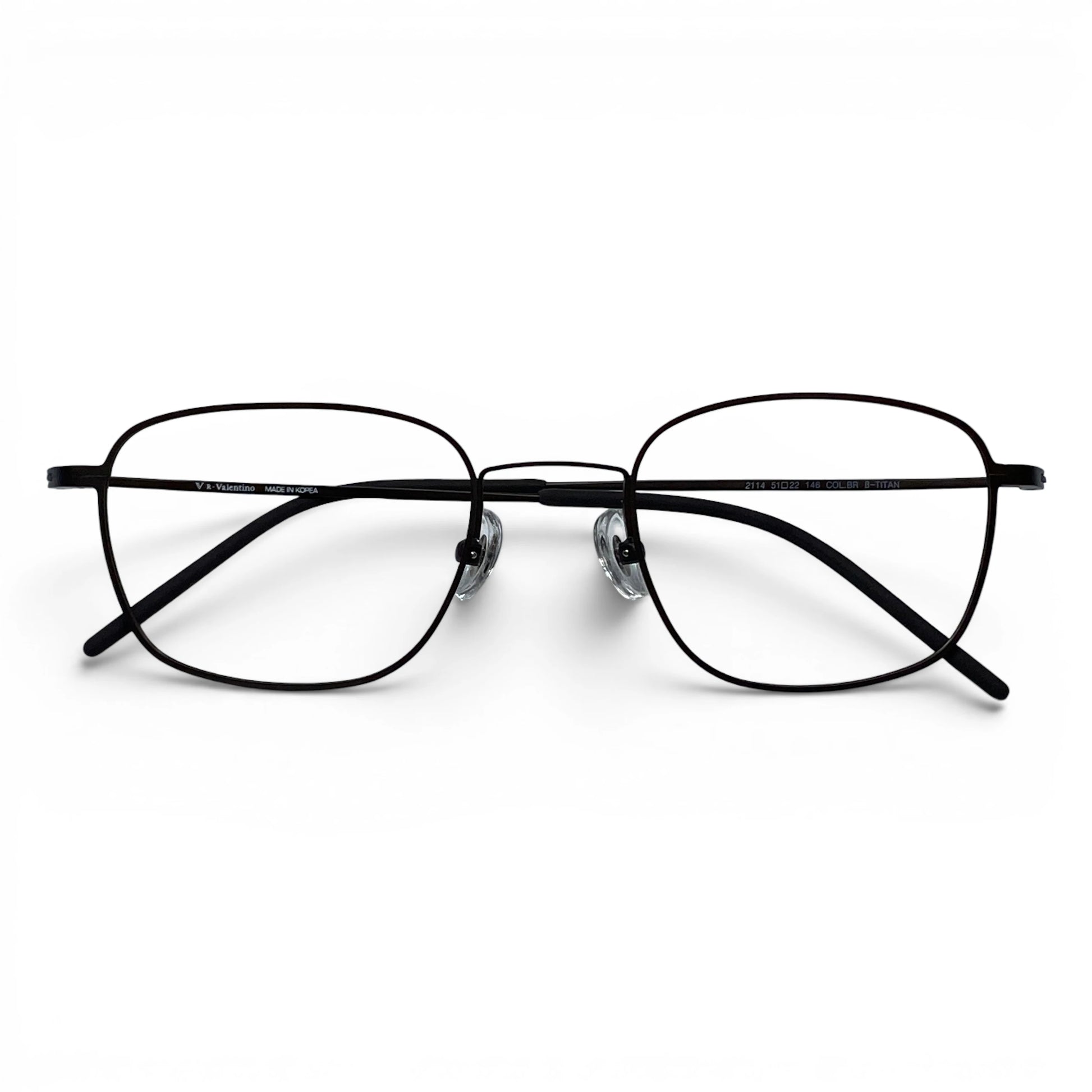 Hanok 104 square titanium prescription eyeglasses in charcoal brown, folded front view
