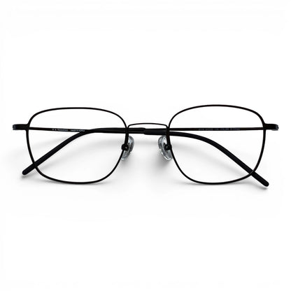 Hanok 104 square titanium prescription eyeglasses in charcoal brown, folded front view