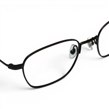 Hanok 104 square titanium prescription eyeglasses, close-up of hinge detail