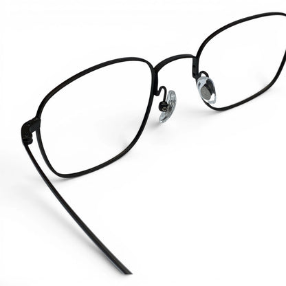 Hanok 104 square titanium prescription eyeglasses, close-up of adjustable nosepads