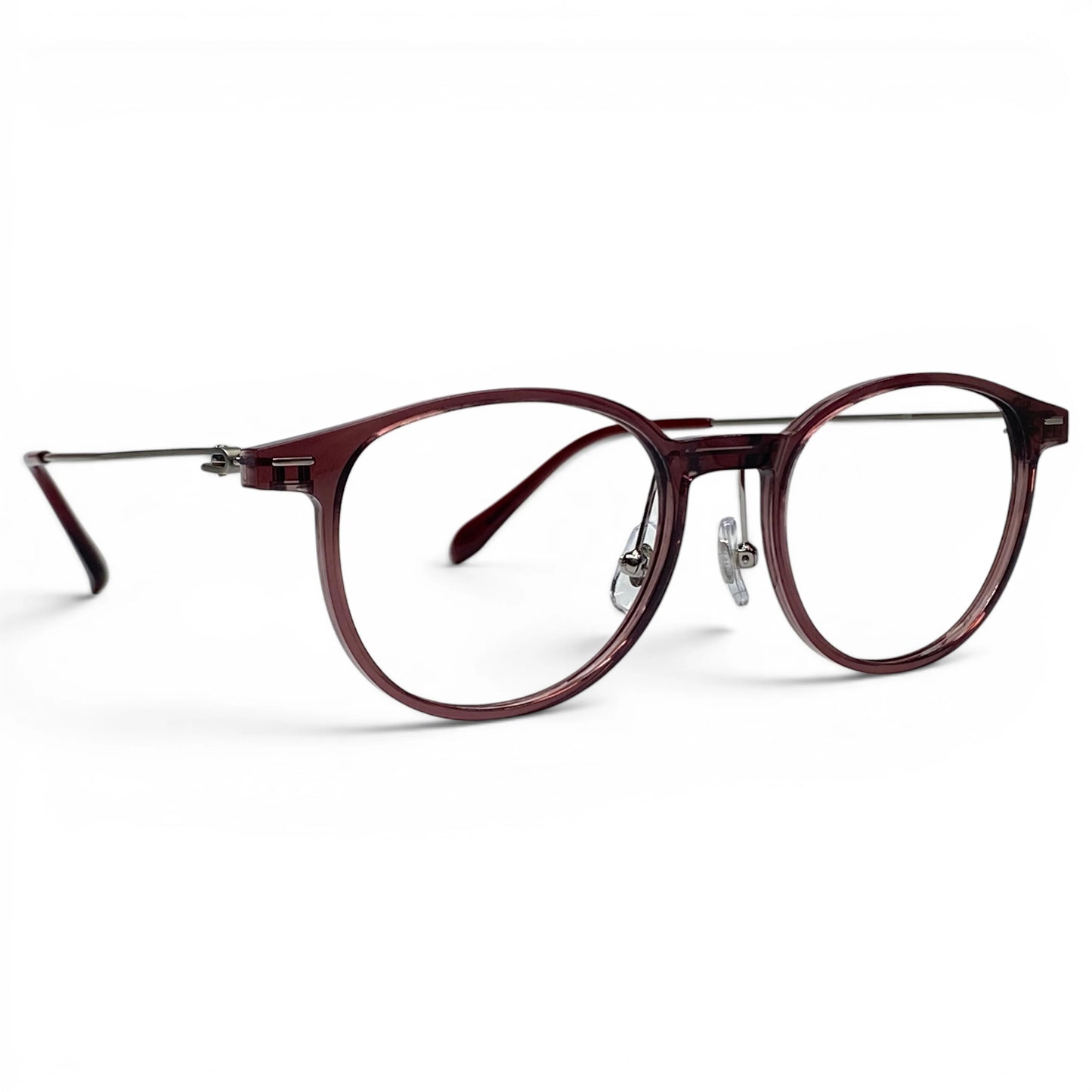 Hyung 1602 round prescription eyeglasses, front view of ultem front with titanium temples
